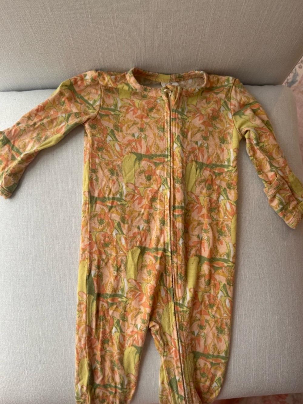 kate quinn Yellow and Peach Floral Zip-Up bamboo One-Piece pajamas